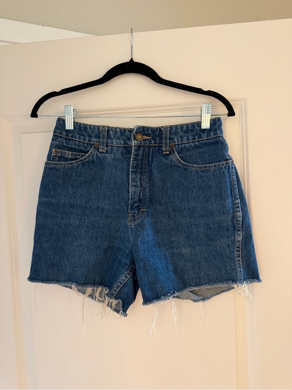 Calvin Klein Medium Blue High-Rise Cutoff Denim Shorts